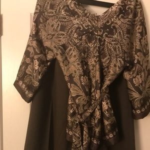Kimono Style Blouse, army brown-multi-color, Small